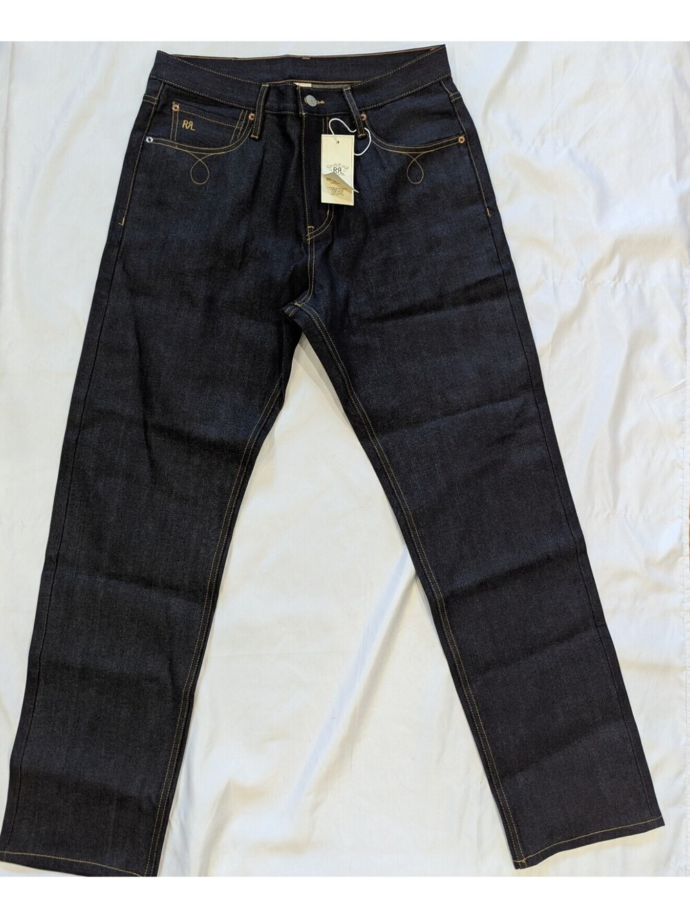 RRL Ralph Lauren Double RL Western Straight Jeans Mens 32x32 Dark Indigo Raw NWT